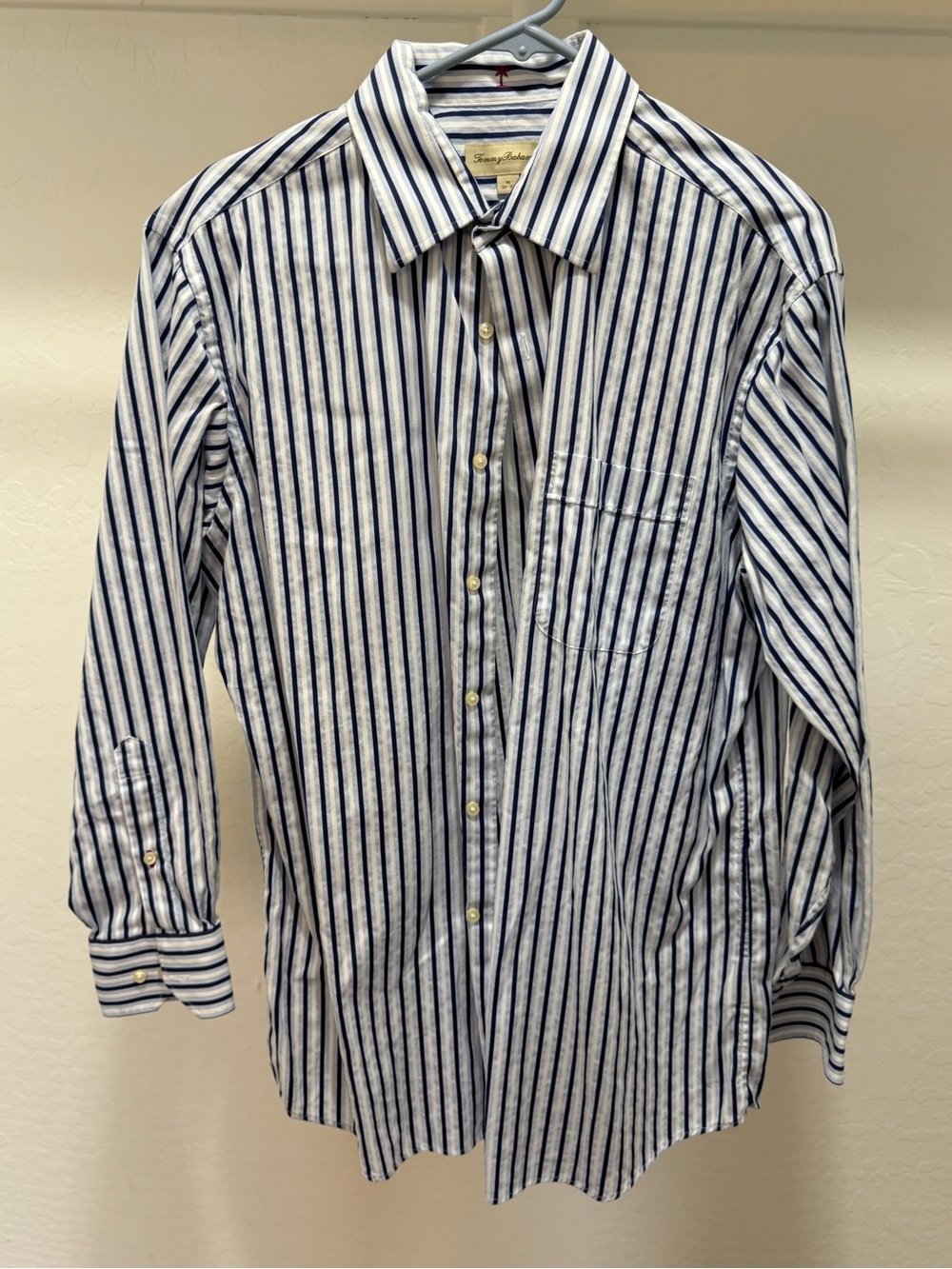 Tommy Bahama Blue and White Vertical Stripe Dress Shirt